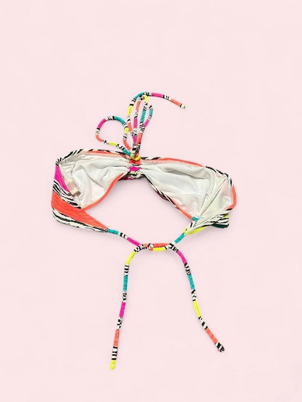 Op Medium Colorful Zebra Stripe Bandeau Bikini Top